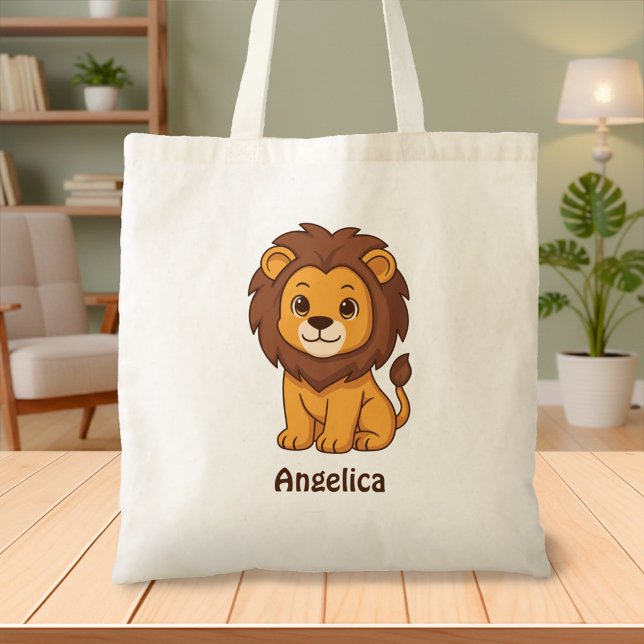 Cute Cartoon Lion Custom Name Tygkasse (Skapare uppladdad)