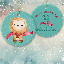 Cute Cartoon Lion Grandchild Christmas Julgransprydnad Keramik
