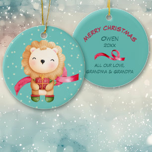 Cute Cartoon Lion Grandchild Christmas Julgransprydnad Keramik