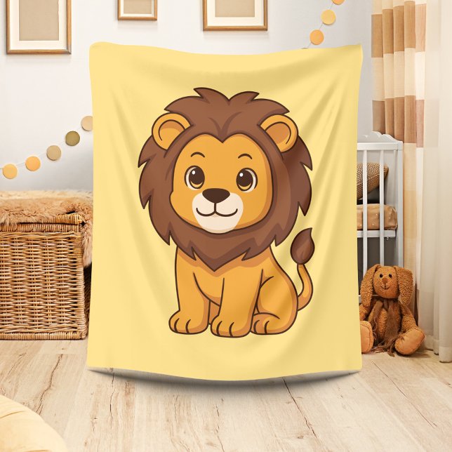 Cute Cartoon Lion on Yellow Fleecefilt (Skapare uppladdad)