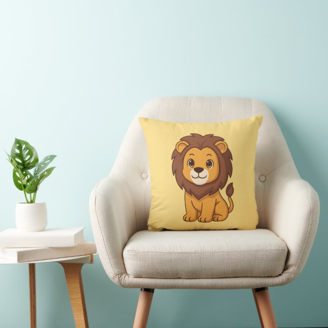 Cute Cartoon Lion on Yellow Kudde (Stol)