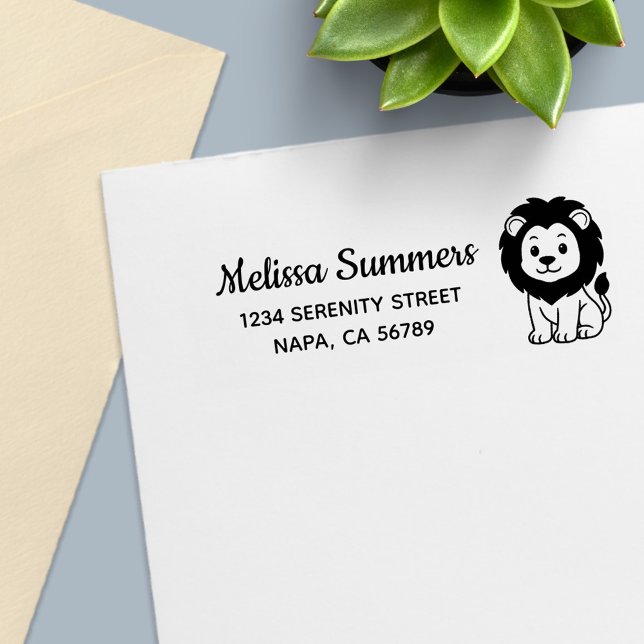 Cute Cartoon Lion Return Address Självfärgande Stämpel (Skapare uppladdad)
