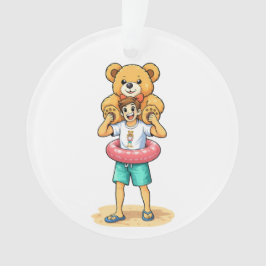 Cute Cartoon Man with Giant Teddy Bear Summer Fun