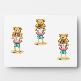 Cute Cartoon Man with Giant Teddy Bear Summer Fun