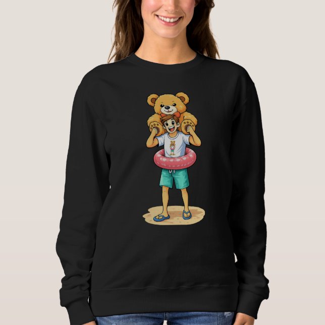 Cute Cartoon Man with Giant Teddy Bear Summer Fun T Shirt (Framsida)