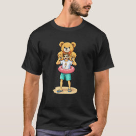 Cute Cartoon Man with Giant Teddy Bear Summer Fun T Shirt