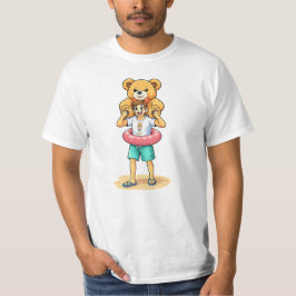 Cute Cartoon Man with Giant Teddy Bear Summer Fun T Shirt