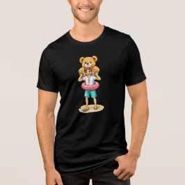 Cute Cartoon Man with Giant Teddy Bear Summer Fun T Shirt