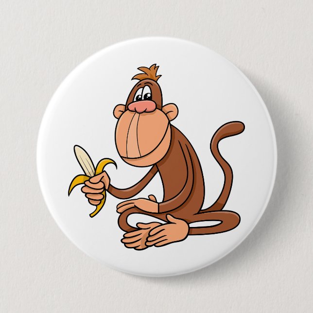 Cute Cartoon Monkey with Banana Funny Animal Knapp (Framsida)