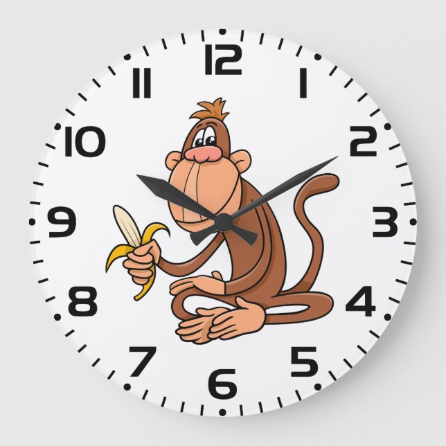 Cute Cartoon Monkey with Banana Funny Animal Stor Klocka (Framsida)