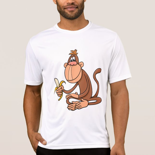 Cute Cartoon Monkey with Banana Funny Animal T Shirt (Framsida)