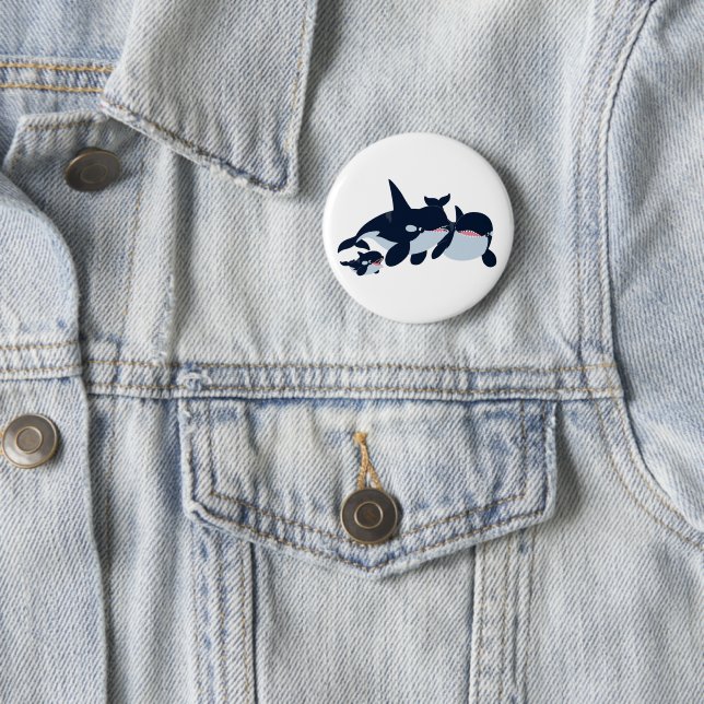 Cute Cartoon Orca Family Button Badge Knapp (In Situ)