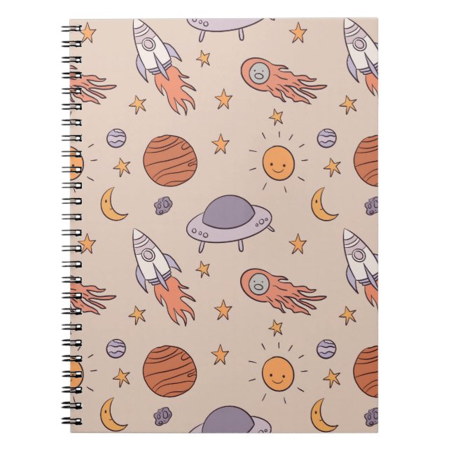 Cute Cartoon Outer Space Seamless Pattern Design Anteckningsbok (Framsidan)