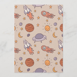 Cute Cartoon Outer Space Seamless Pattern Design Inbjudningar