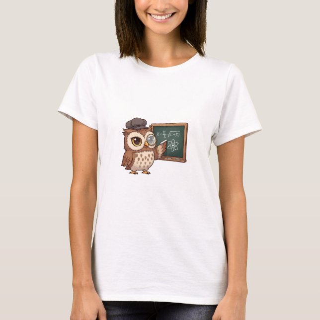 Cute Cartoon Owl Professor Wearing Monocle T Shirt (Framsida)