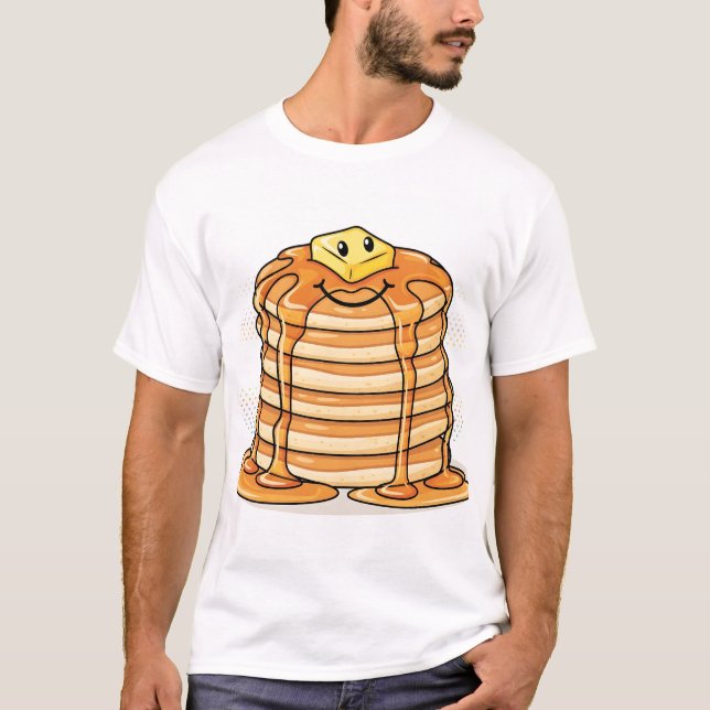 Cute Cartoon Pancake Stack with Smiling Face and S T Shirt (Framsida)