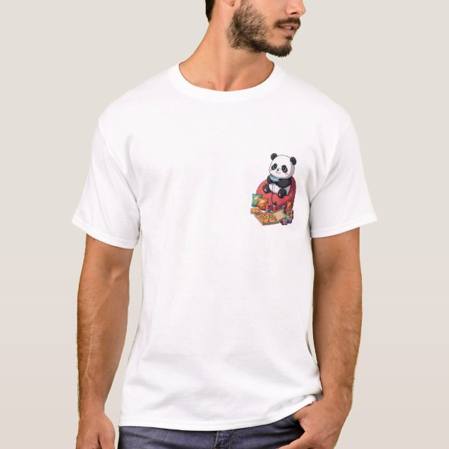Cute Cartoon Panda Gamer Playing on Beanbag T Shirt (Framsida)
