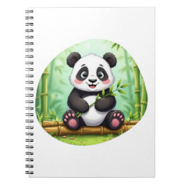 Cute Cartoon Panda on Bamboo Patch Anteckningsbok