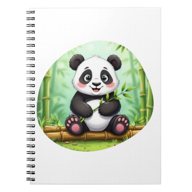 Cute Cartoon Panda on Bamboo Patch Anteckningsbok (Framsidan)