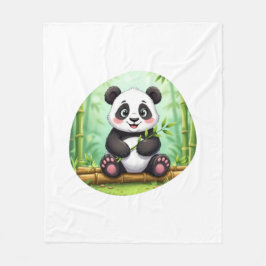 Cute Cartoon Panda on Bamboo Patch Fleecefilt