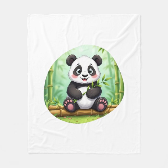 Cute Cartoon Panda on Bamboo Patch Fleecefilt (Framsidan)