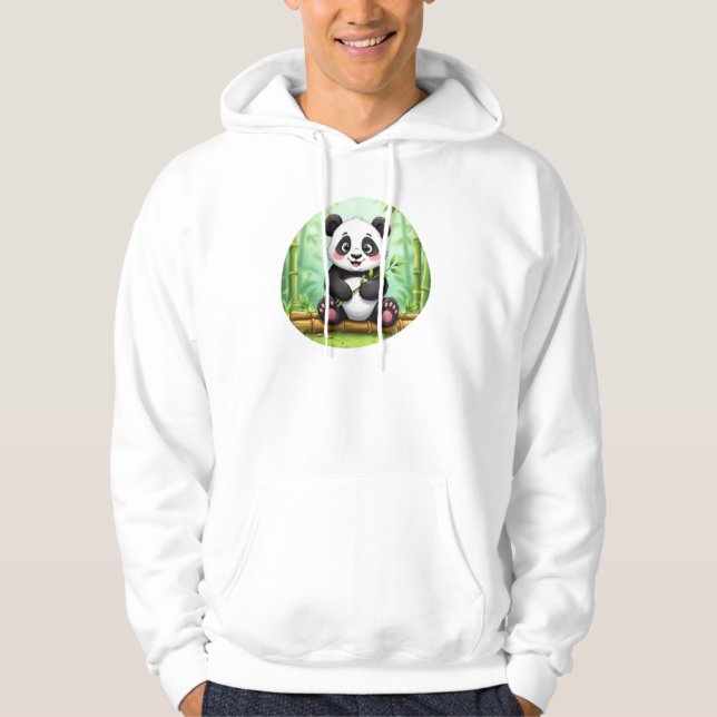 Cute Cartoon Panda on Bamboo Patch Hoodie (Framsida)