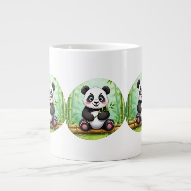Cute Cartoon Panda on Bamboo Patch Jumbo Mugg (Framsidan)
