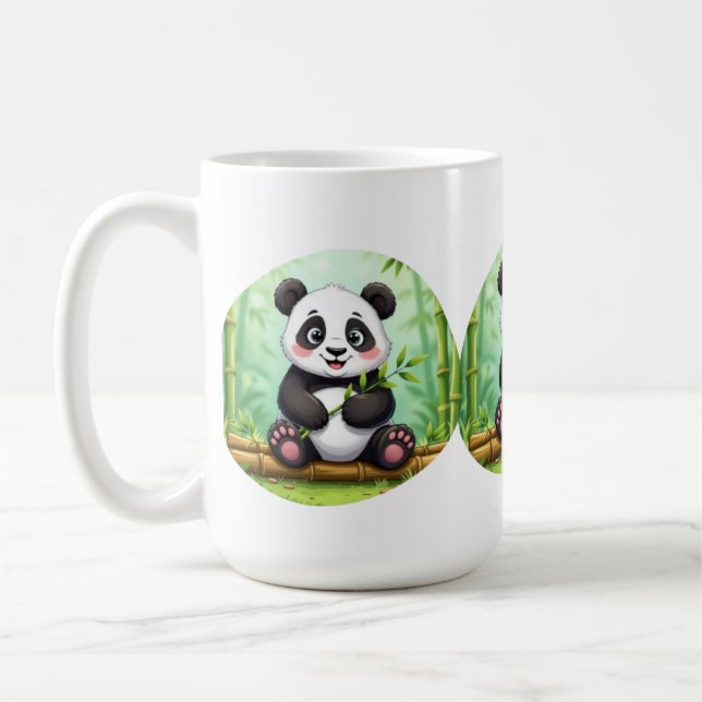 Cute Cartoon Panda on Bamboo Patch Kaffemugg (Vänster)