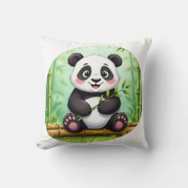 Cute Cartoon Panda on Bamboo Patch Kudde