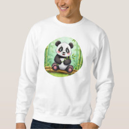 Cute Cartoon Panda on Bamboo Patch Lång Ärmad Tröja