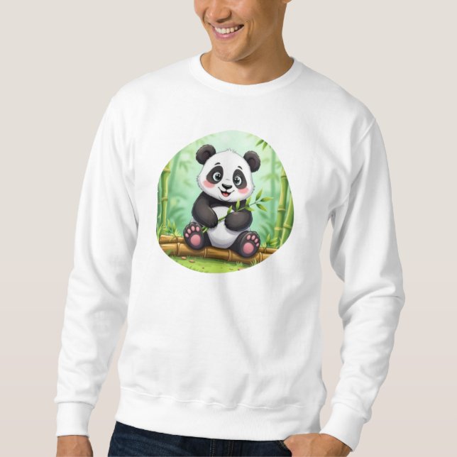 Cute Cartoon Panda on Bamboo Patch Lång Ärmad Tröja (Framsida)