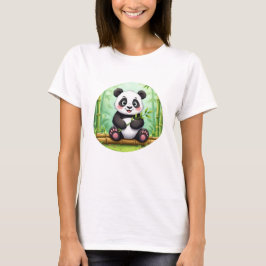 Cute Cartoon Panda on Bamboo Patch T Shirt