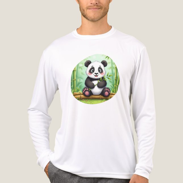 Cute Cartoon Panda on Bamboo Patch T Shirt (Framsida)