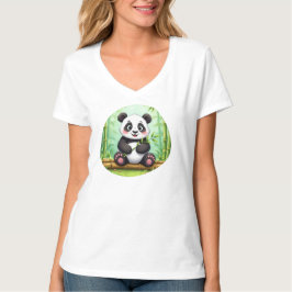 Cute Cartoon Panda on Bamboo Patch T Shirt