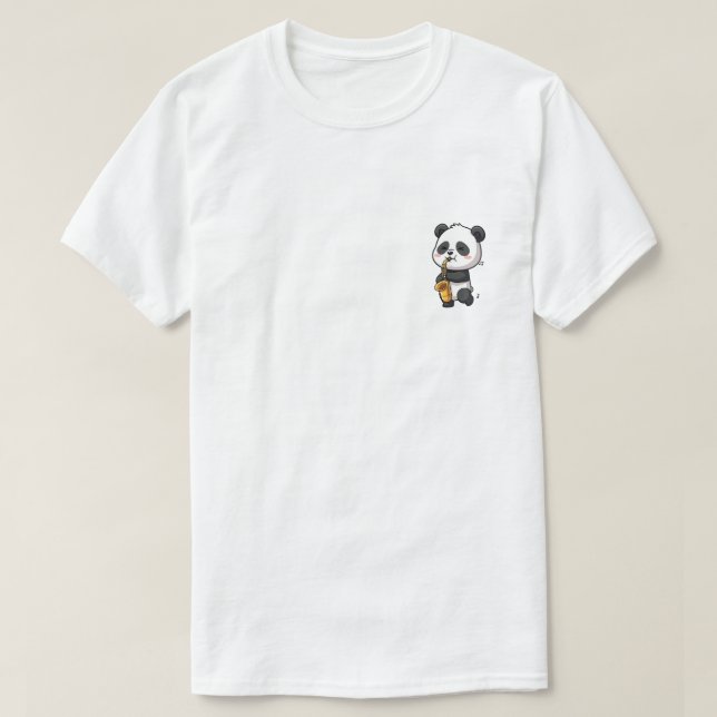 Cute Cartoon Panda Playing Golden Saxophone T Shirt (Design framsida)