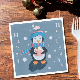 Cute Cartoon Penguin Blue Holidays Paper Napkin Pappersservett