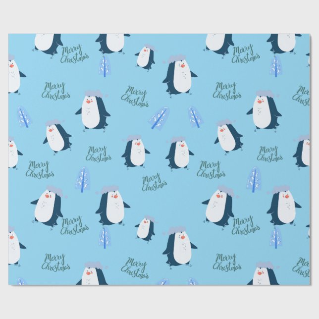 Cute Cartoon Penguin Merry Christmas  Presentpapper (Platt)