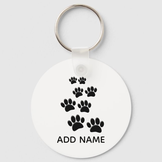 Cute Cartoon Pet Paw Trail Blck Nyckelring (Framsida)