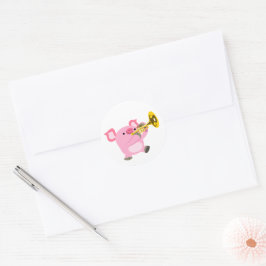 Cute Cartoon Pig Playing Trumpet Sticker Runt Klistermärke