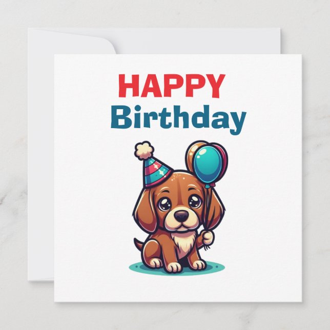Cute Cartoon Puppy Dog Happy Birthday Card - Moder Kort (Framsida)