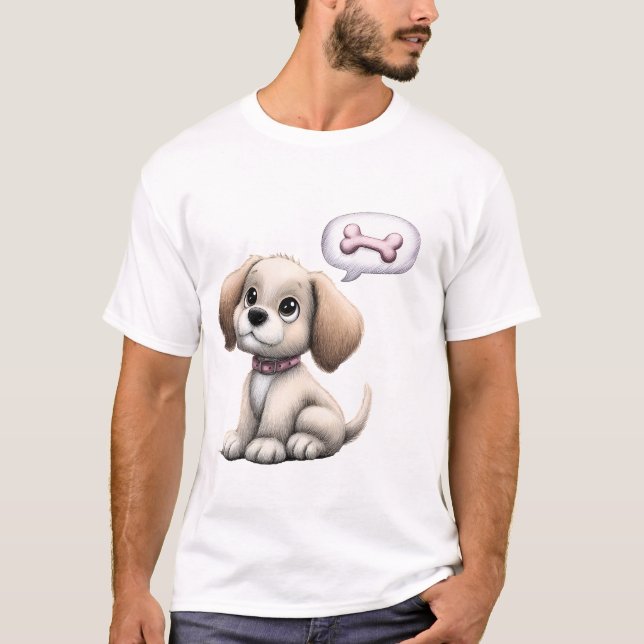 Cute Cartoon Puppy with Bone T Shirt (Framsida)
