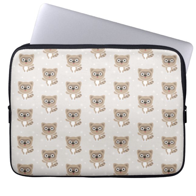 Cute Cartoon Raccoons Winter Pattern Laptop Fodral (Framsidan)