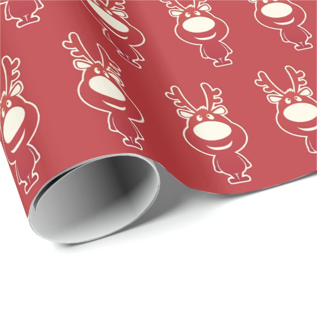 Cute Cartoon Rudolph Red Pattern Presentpapper (Rullad Hörn)
