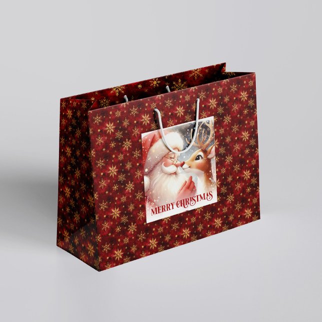 Cute Cartoon Santa and Red Nose Rudolph Gift Bag (Cute Cartoon Santa and Red Nose Rudolph Gift Bag)
