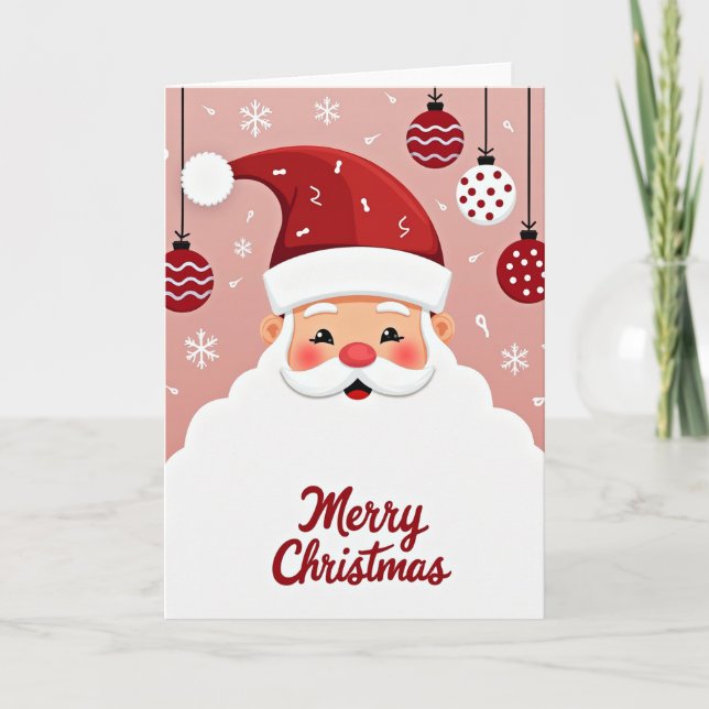 Cute Cartoon Santa Claus Face Merry Christmas Card Kort (Framsida)
