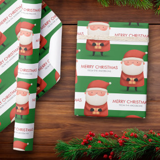 Cute Cartoon Santa Merry Christmas Name Green Gift Presentpapper