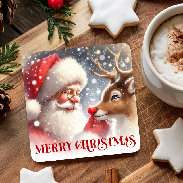Cute Cartoon Santa Rudolph Christmas Party Coaster Underlägg Papper Kvadrat (Cute Cartoon Santa Rudolph Christmas Party Coaster

)