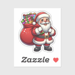 Cute cartoon Santa with gift bag Klistermärken