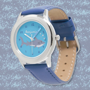 Cute Cartoon Shark Kid Blue Beginner Watch Armbandsur