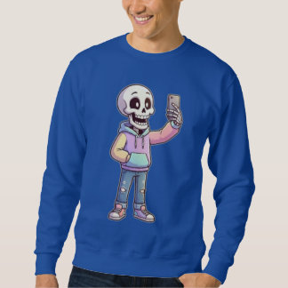 Cute Cartoon Skeleton Selfie - Full Body Trendy  Lång Ärmad Tröja